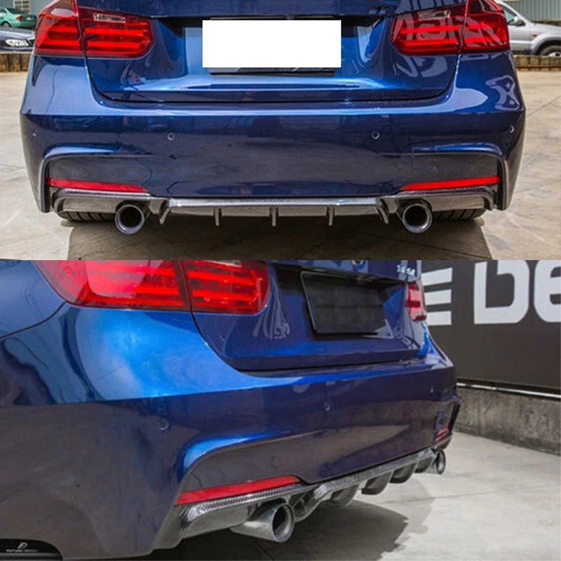 Velox Racing™ Carbon Fiber Style Rear Bumper Diffuser w/ Dual Exhaust for BMW F30 F31 M Sport