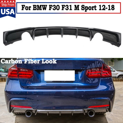 Velox Racing™ Carbon Fiber Style Rear Bumper Diffuser w/ Dual Exhaust for BMW F30 F31 M Sport